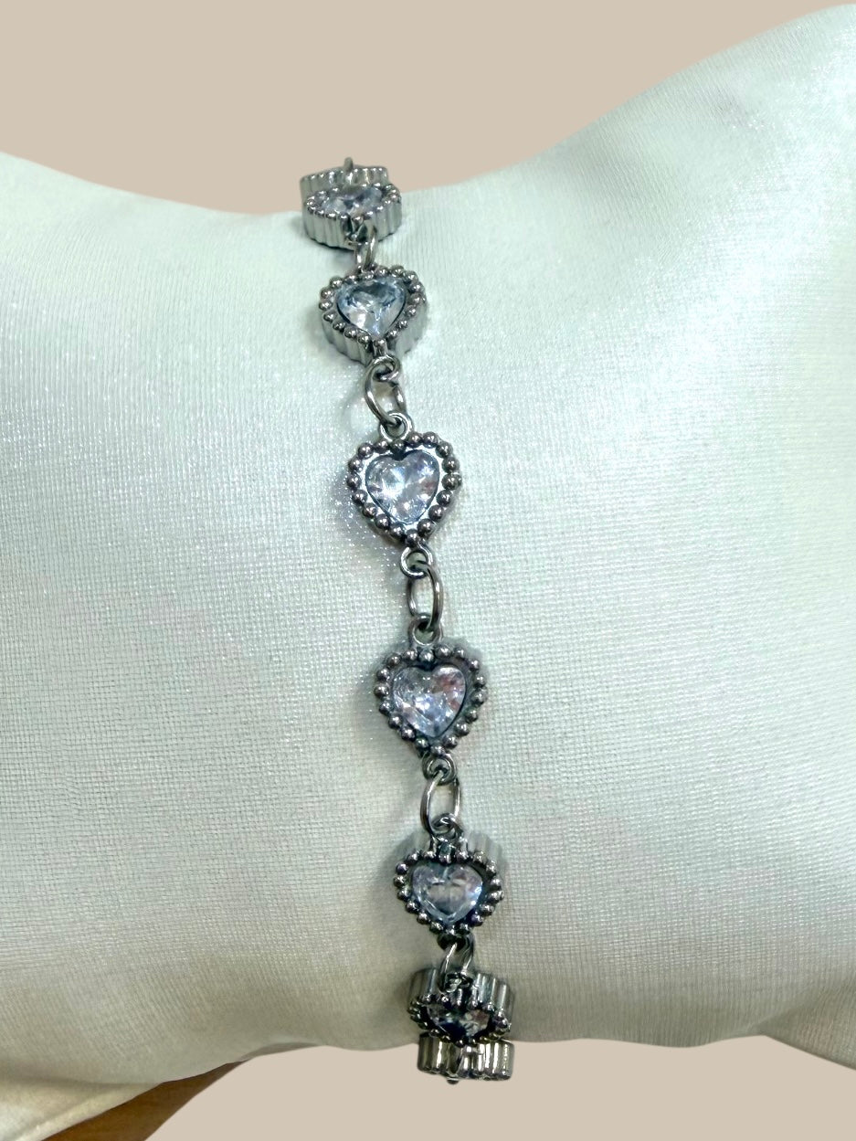 Pulsera corazones cristal tallado