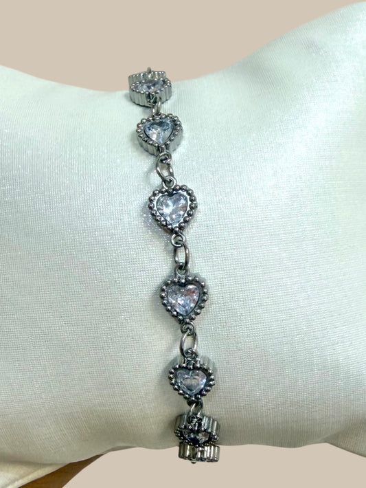 Pulsera corazones cristal tallado