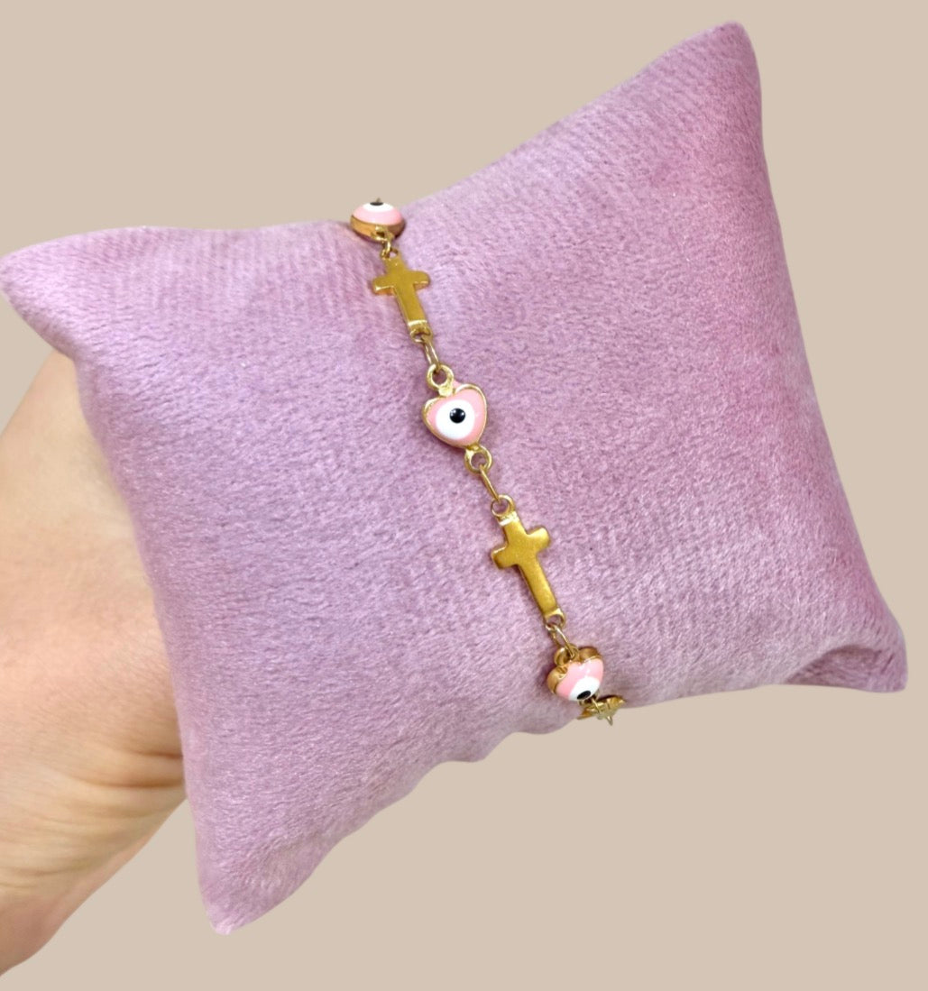Pulsera ojo turco con cruz rosa