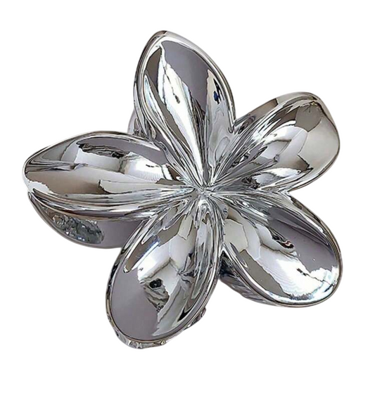 Pinza pelo flor plateada
