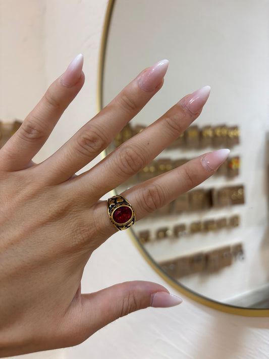 Anillo cristal grande rojo